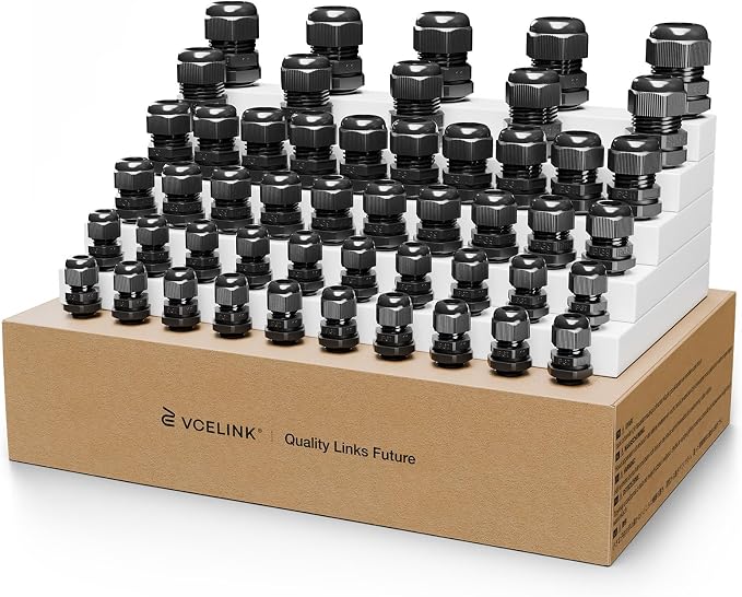 VCELINK Cable Glands, Nylon IP68 Waterproof PG7 to PG16 50 Pcs | by VCELINK