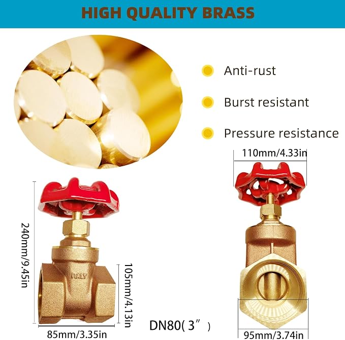 NPT 3” Brass Gate Valve DN80 | Rotary Globe Valve - Image 3