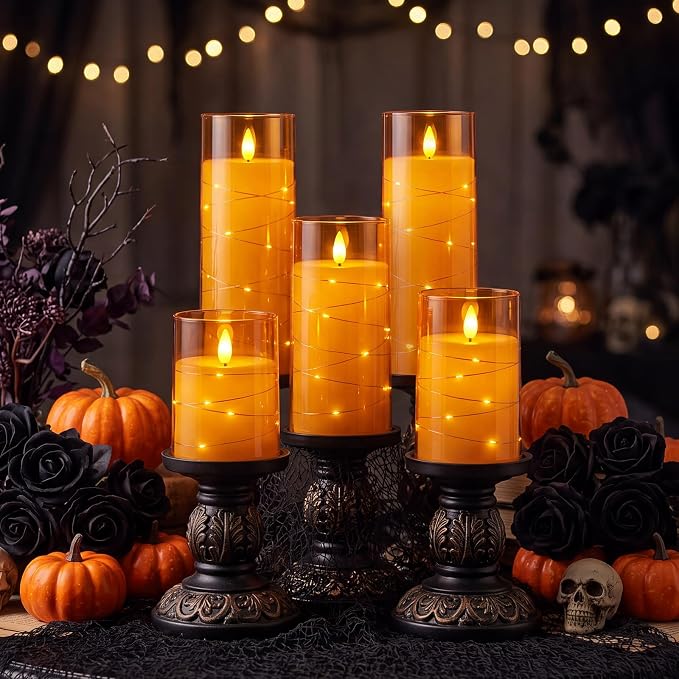 Homemory Halloween Flameless Candles, Fall Decor | Acrylic Flickering Battery - Image 6