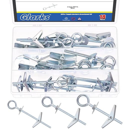 Glarks 18pcs M4 M5 M6 O-Shaped Eye Bolt Toggle Anchors Set by Glarks