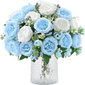 4 Packs Peonies Artificial Flowers Mixed White Blue Silk Artificial Peonies | by MARTINEMALL
