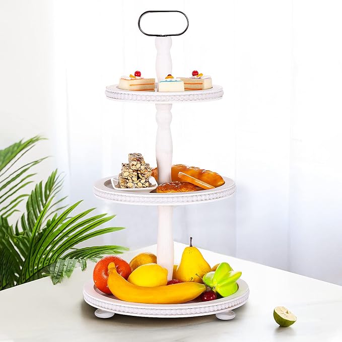 Urban Deco Wooden Tiered Tray 3-Tier Decorative Tray Stand Farmhouse Serving - Image 7