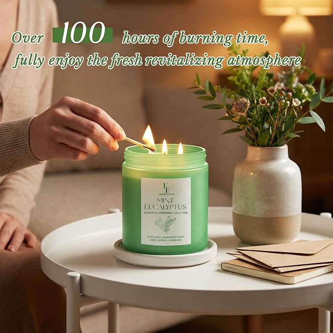 Mint Eucalyptus Large Scented Candle, 3-Wick 22oz Long Lasting Scented Candle - Image 5