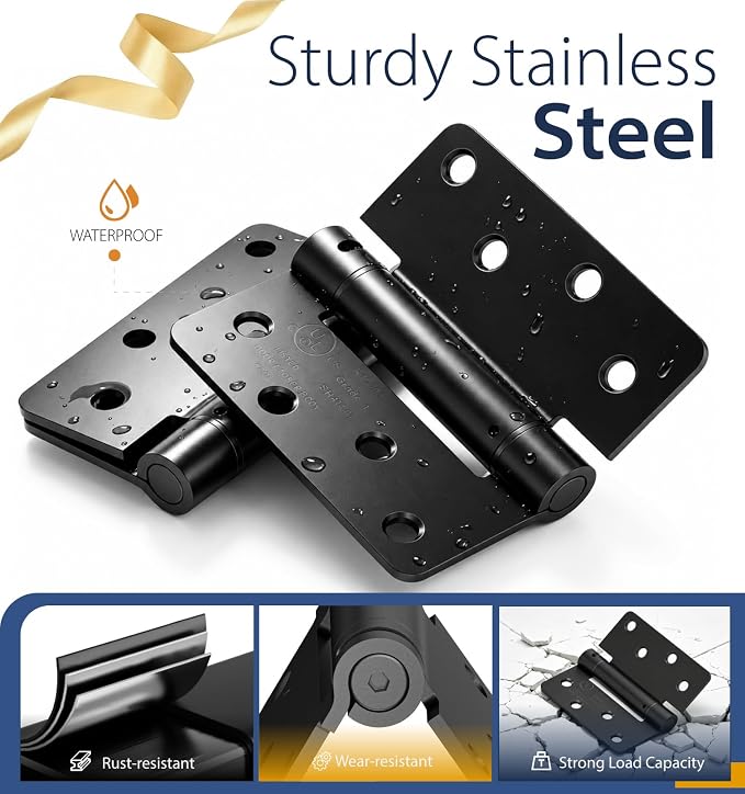 4 Inch Self Closing Door Hinges, 1/4" Radius Corners | Spring Loaded Hinges - Image 4