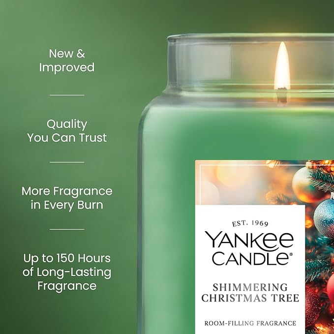 Yankee Candle Shimmering Christmas Tree, Christmas Scented Candle, 22oz Large - Image 3