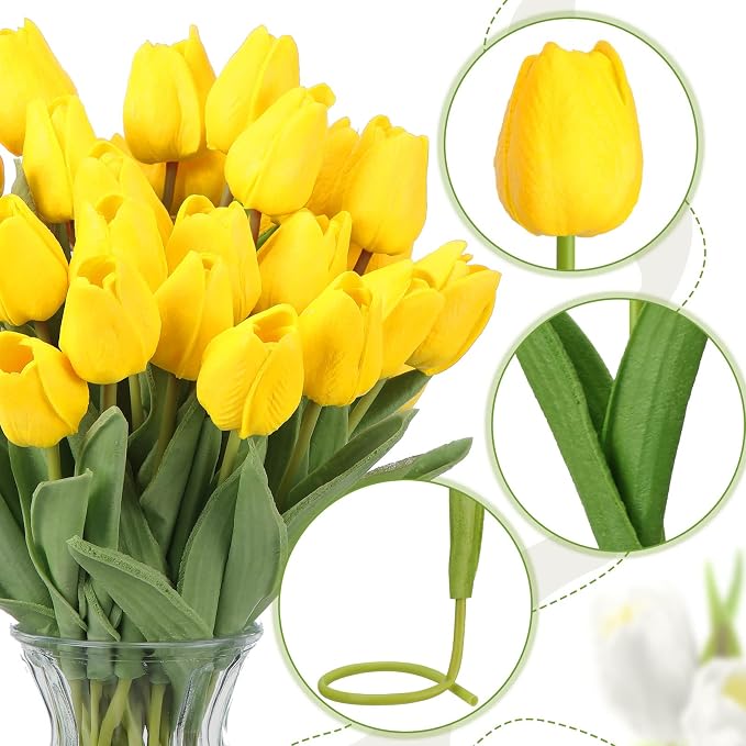 Janinka 100pcs Artificial Tulip Flowers Fake PU Tulips Faux Latex Bouquet - Image 3