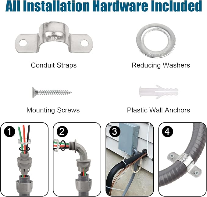 12FT Non-Metallic Liquid-Tight Conduit Kit, 1/2" Pre-Wired Electrical Whip - Image 5