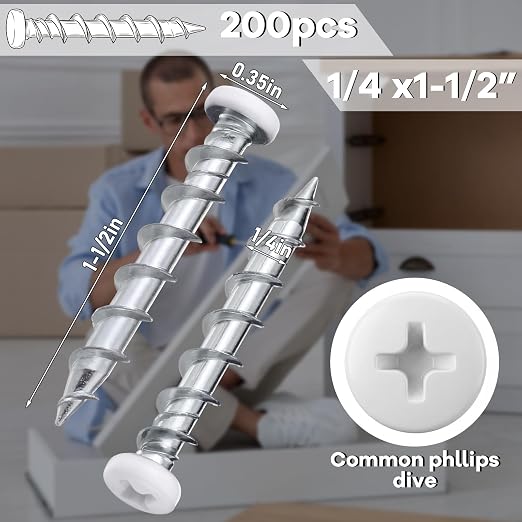 Blulu 200 Pcs Drywall Anchors 1/4 x 1-1/2 Inch Pan Head Alloy Steel Light Wall - Image 2