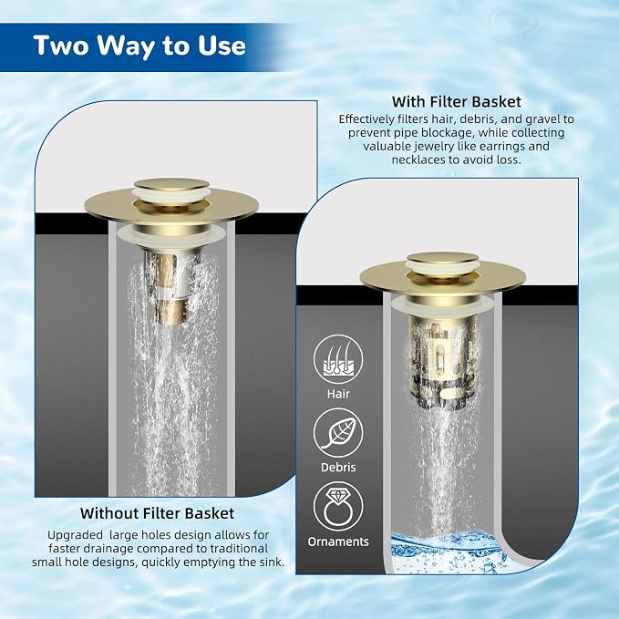 Hibbent Upgraded 3 in 1 Bathroom Sink Drain Strainer, Pop Up Stopper - Image 3