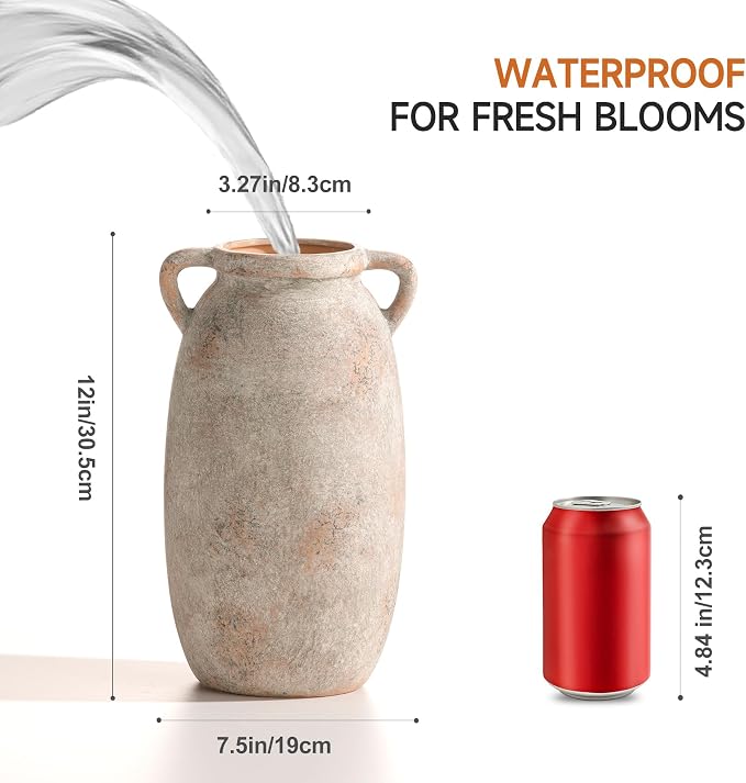 Dobbyby Ceramic Flower Vase 12 inch Farmhouse Rustic Vase Decorative Pottery - Image 2