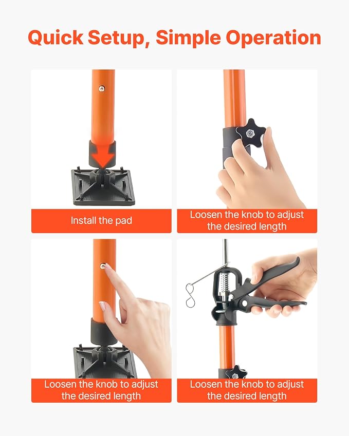 VEVOR Cabinet Jack Support Pole, 45.7-114.2 Inch Steel Telescopic Quick Support - Image 4