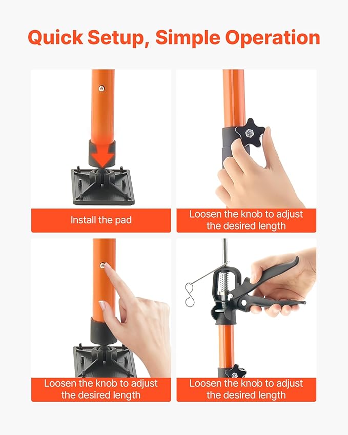 VEVOR Cabinet Jack Support Pole, 45.7-114.2 Inch Steel Telescopic Quick Support - Image 4
