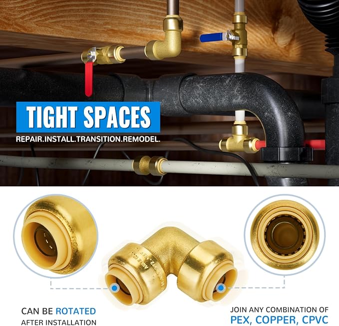 1/2 Inch 90-Degree Elbow, Push Pex Elbow 1/2 Inch, 6 Pack | Push-to-Connect - Image 3