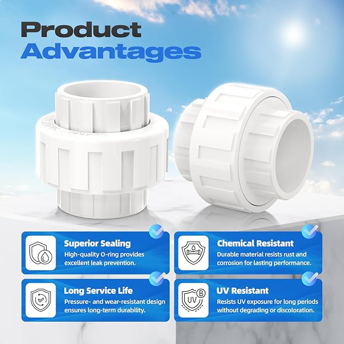 4 PCS 2" PVC Union Coupling Pipe Fitting, Slip Joint Adapter PVC Connectors - Image 7