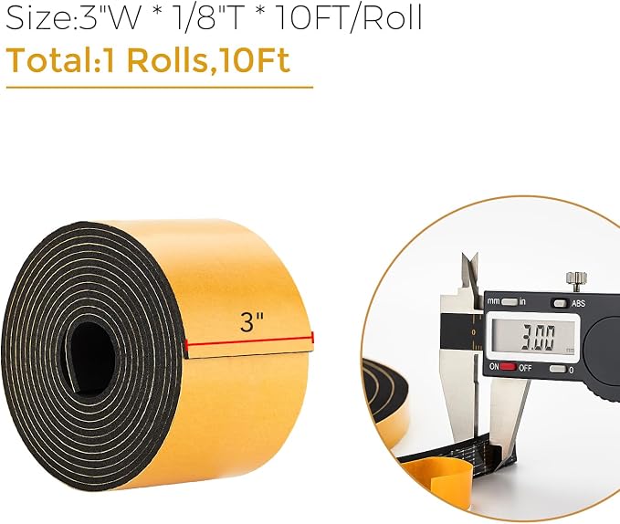 Ravinte Weather Stripping Door Seal, 3 x 1/8" Adhesive Foam Tape, 10 FT | - Image 3