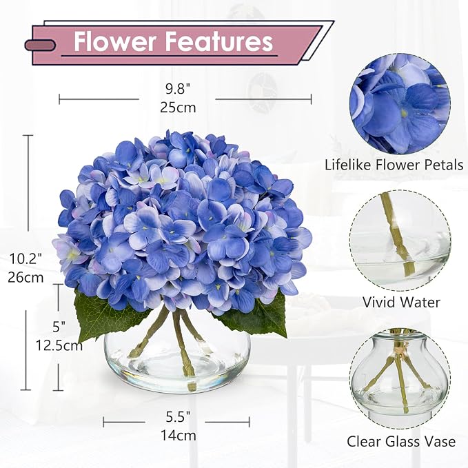 Hollyone Blue Hydrangea Artificial Flowers - Image 2