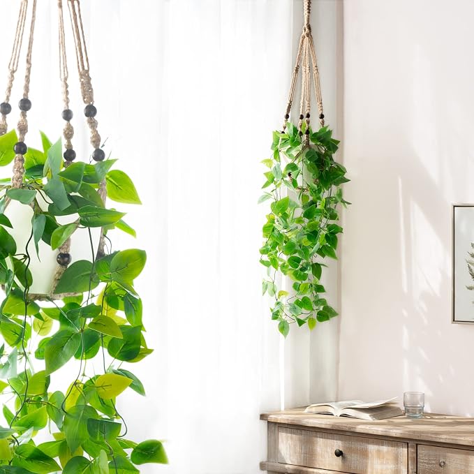Mkono Fake Hanging Plant, Macrame Hanger - Image 2