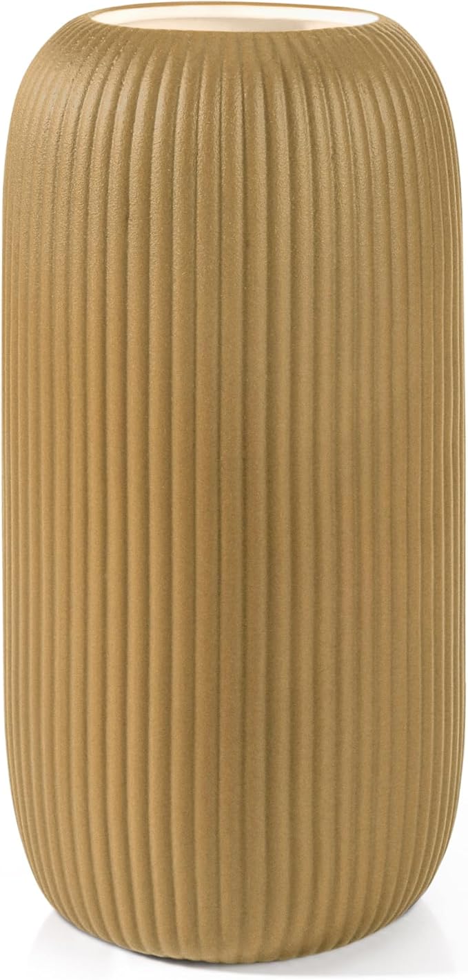 Ceramic Vase for Flowers – Modern Small Ribbed Textured Flower Vase for Home by RIKBVOM