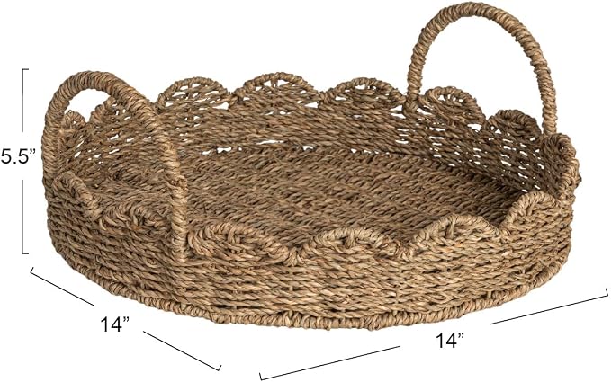 Household Essentials Round Handwoven Seagrass Tray - Image 2