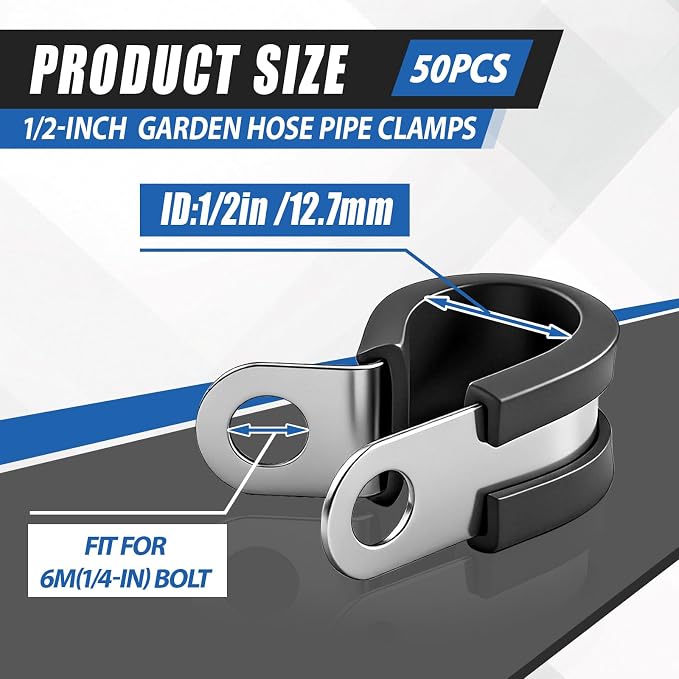 50 Pcs 1/2 Inch Cable Clamps Stainless Steel Pipe Clamps Holder Rubber Coated - Image 2