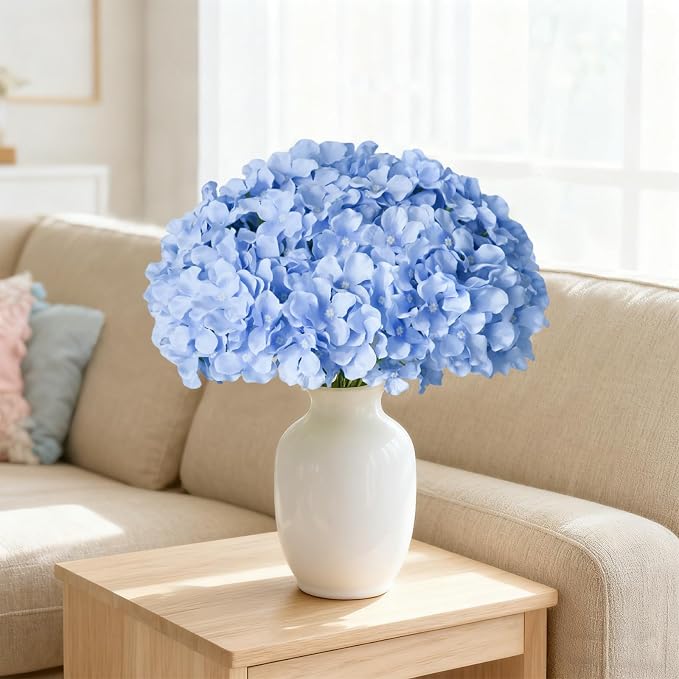 65Pcs Blue Hydrangea Artificial Flowers Bulk，Realistic Silk Fake Flowers - Image 7