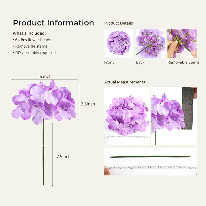 Auihiay 64Pcs Hydrangea Artificial Flowers, Home Party Baby Shower DIY Wedding - Image 3