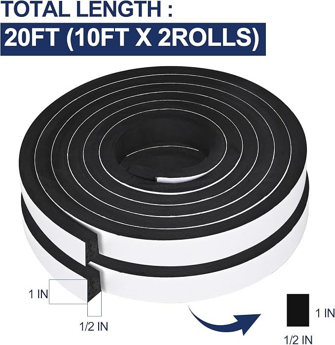 20Ft Foam Tapes Self Adhesive Foam Seal Strips 1In x 1/2In x 10Ft Each Roll - Image 2