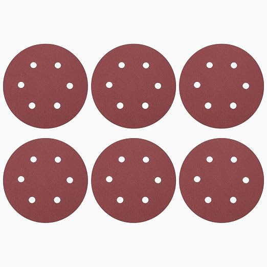 HARFINGTON 25 Pcs 6 Inch Sanding Discs 180 Grit Red Aluminum Oxide 6 Hole | by HARFINGTON