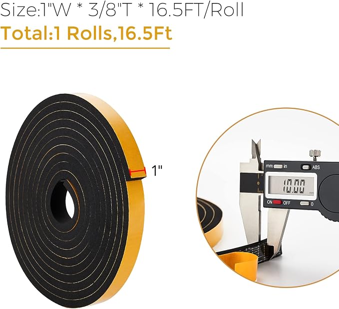 Ravinte Weather Stripping Door Seal, 1 x 3/8" Adhesive Foam Tape, 16.5 FT | - Image 3