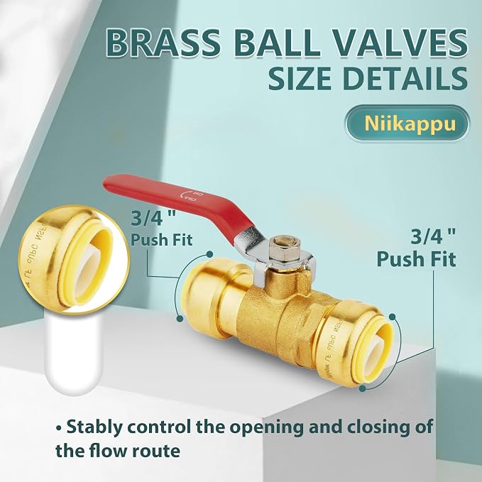 3/4" Ball Valves, 50 Pack Push Fit Shut Off Valves - Image 2