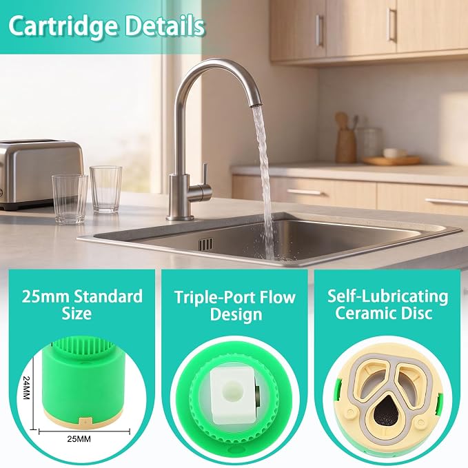 25mm Faucet Cartridge Replacement, Single Handle Faucet Cartridge - Image 5