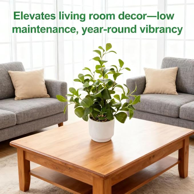 16'' Artificial Ficus Plant in White Textured Ceramic Pot Realistic Faux - Image 4