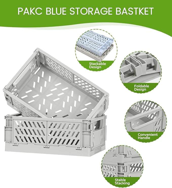 HUUSMOT 2-Pack Collapsible Plastic Storage Baskets, 9.8"x6.5"x3.8" | Pastel - Image 2