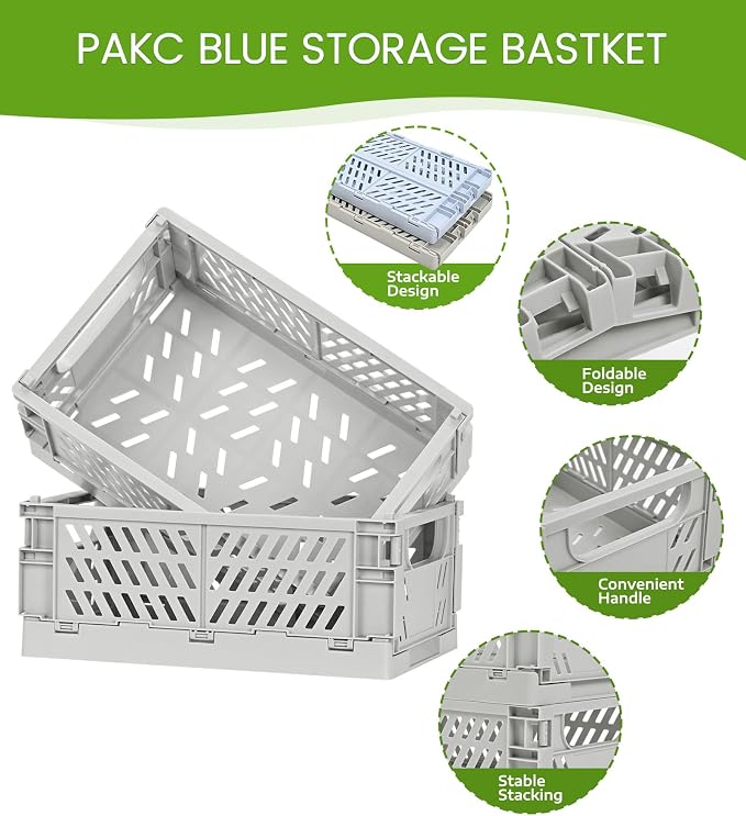 HUUSMOT 4-Pack Collapsible Plastic Storage Baskets, 9.8"x6.5"x3.8" | Pastel - Image 2