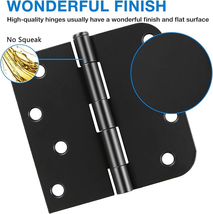 6 Pack Black Door Hinges 4 Inch Square Rounded and 5/8" Radius Corner | - Image 2