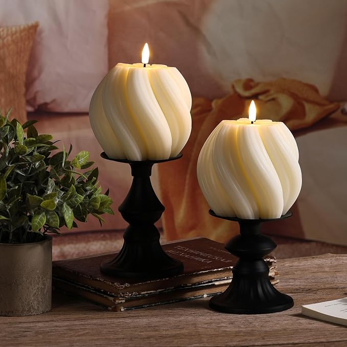 Cream White Swirl Flameless Candle - Image 9