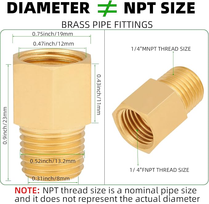 Brass Pipe Fitting, 1/4 Inch NPT Male to 1/4 Inch NPT Female Brass Pipe Hose - Image 2