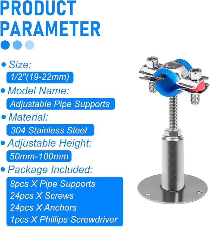 8PCS 304 Stainless Steel Wall Mount Ceiling Mount Pipe Supports, Suitable - Image 5