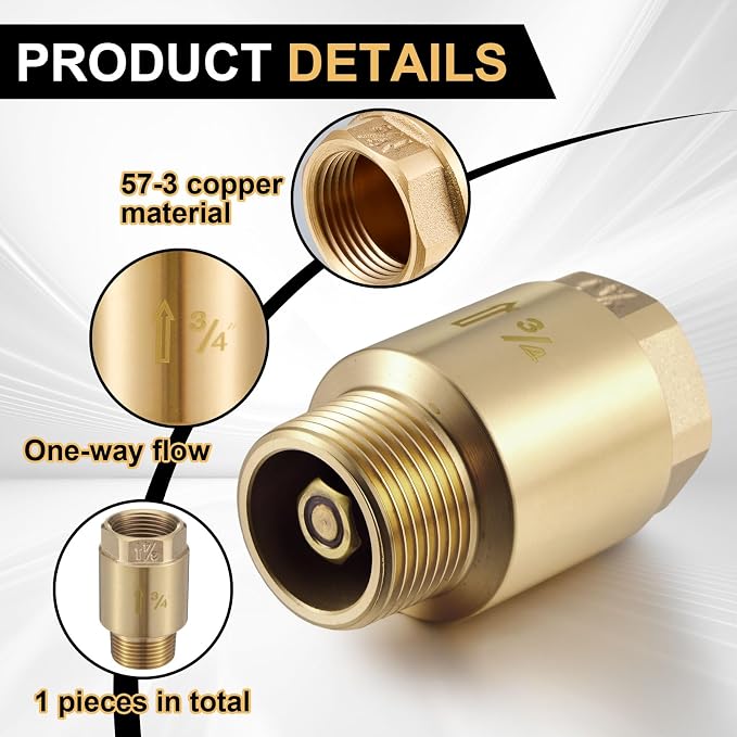 Zonon 1 Pcs 3/4 Inch Check Valve One Way Brass Non Return in Line Check Valve - Image 3