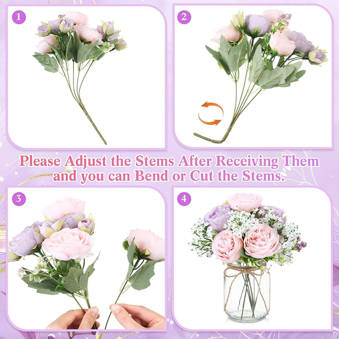 12 Sets Mason Jar Flowers Centerpiece Table Decorations, Artificial Peony - Image 2
