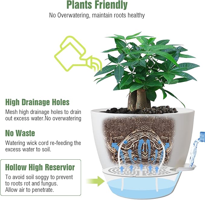 UOUZ 12inch Self Watering Pots, Plastic Planters - Image 3