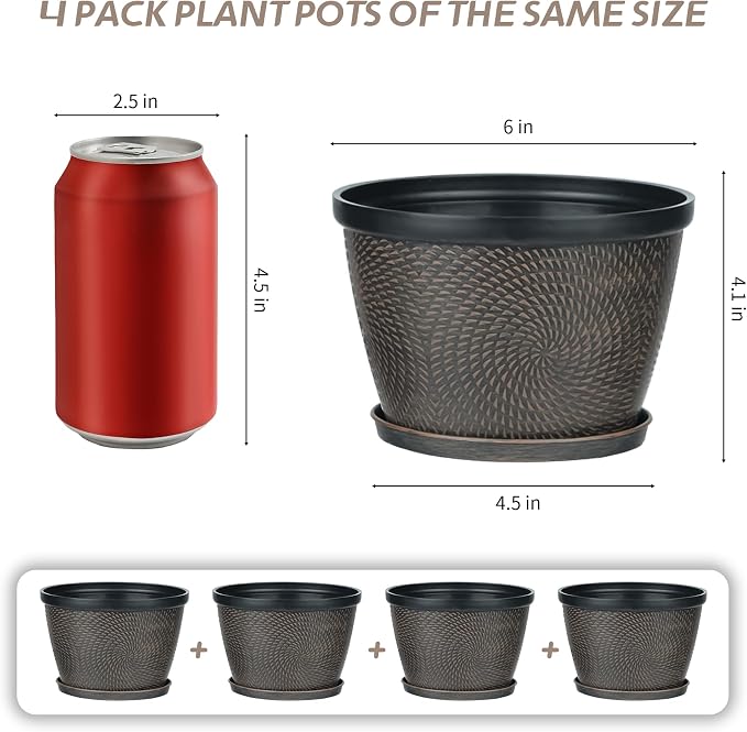 Quarut 4 Pack 6 Inch Flower Pots Planters - Image 3