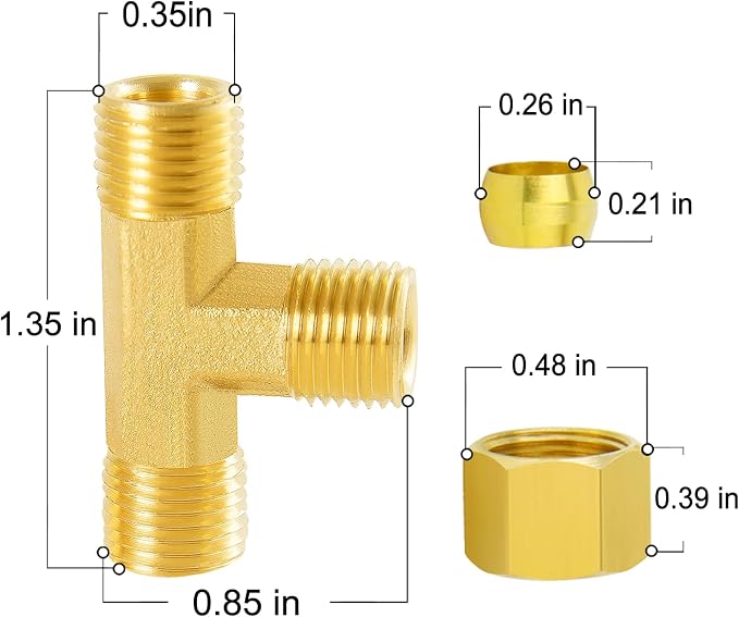 ChillWaves Brass Tee Compression Tube Fitting, 3/16" OD Compression Union - Image 4