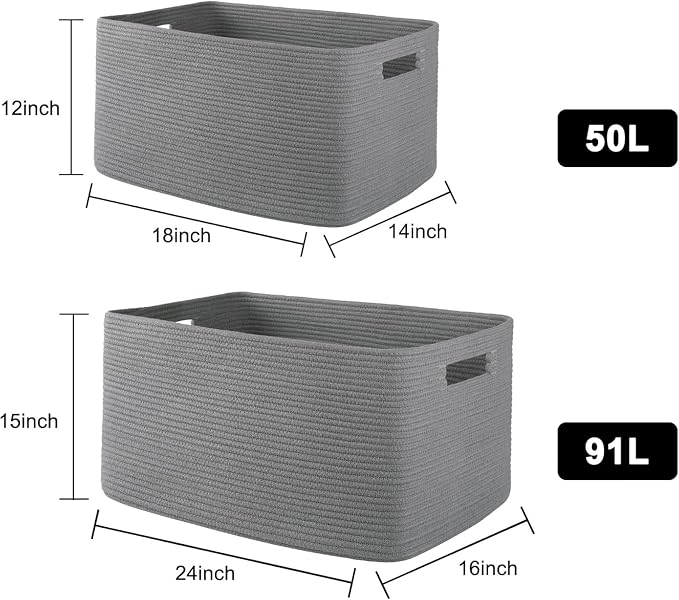 OIAHOMY XXLarge Rectangle Blanket Basket-96L, Cotton Woven Basket - Image 9