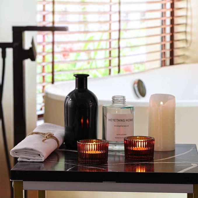 24 Pack Amber Tealight Candle Holders, Glass Votive Candle Holders | Fall - Image 5