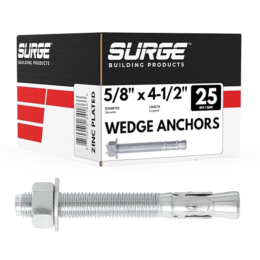 5/8 x 4-1/2" Zinc-Plated Wedge Anchors by SurgeBuildingProducts