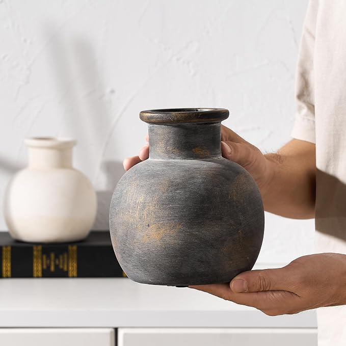 SIDUCAL Ceramic Rustic Farmhouse Vase | 6 Inch Pottery Decorative Flower | Boho - Image 3