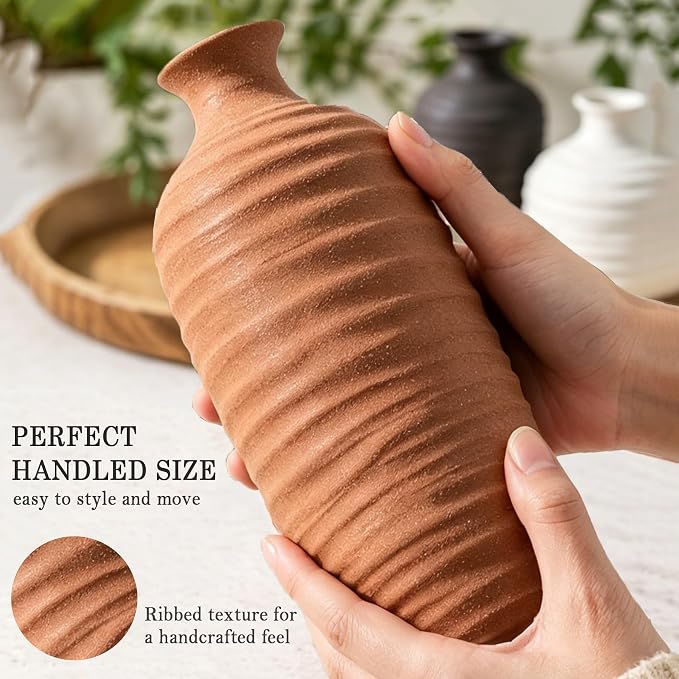 Dobbyby Ceramic Vase Set of 3 Neutral Decorative Vase - Image 2