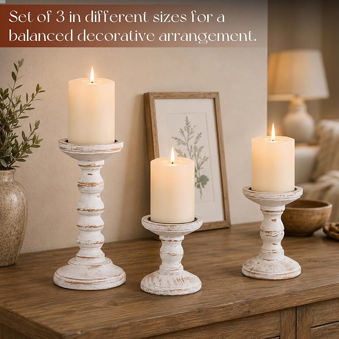Wood Candle Holder for Pillar, Table Centerpiece, Tall Shabby Chic Decor - Image 2