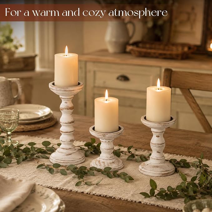 Wood Candle Holder for Pillar, Table Centerpiece, Tall Shabby Chic Decor - Image 5
